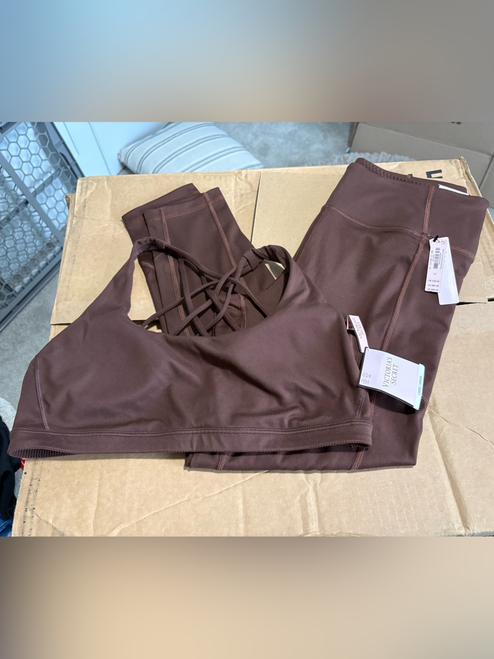 NWT Victoria's Secret Brown Leggings and Strappy Sports Bra Set L & 14